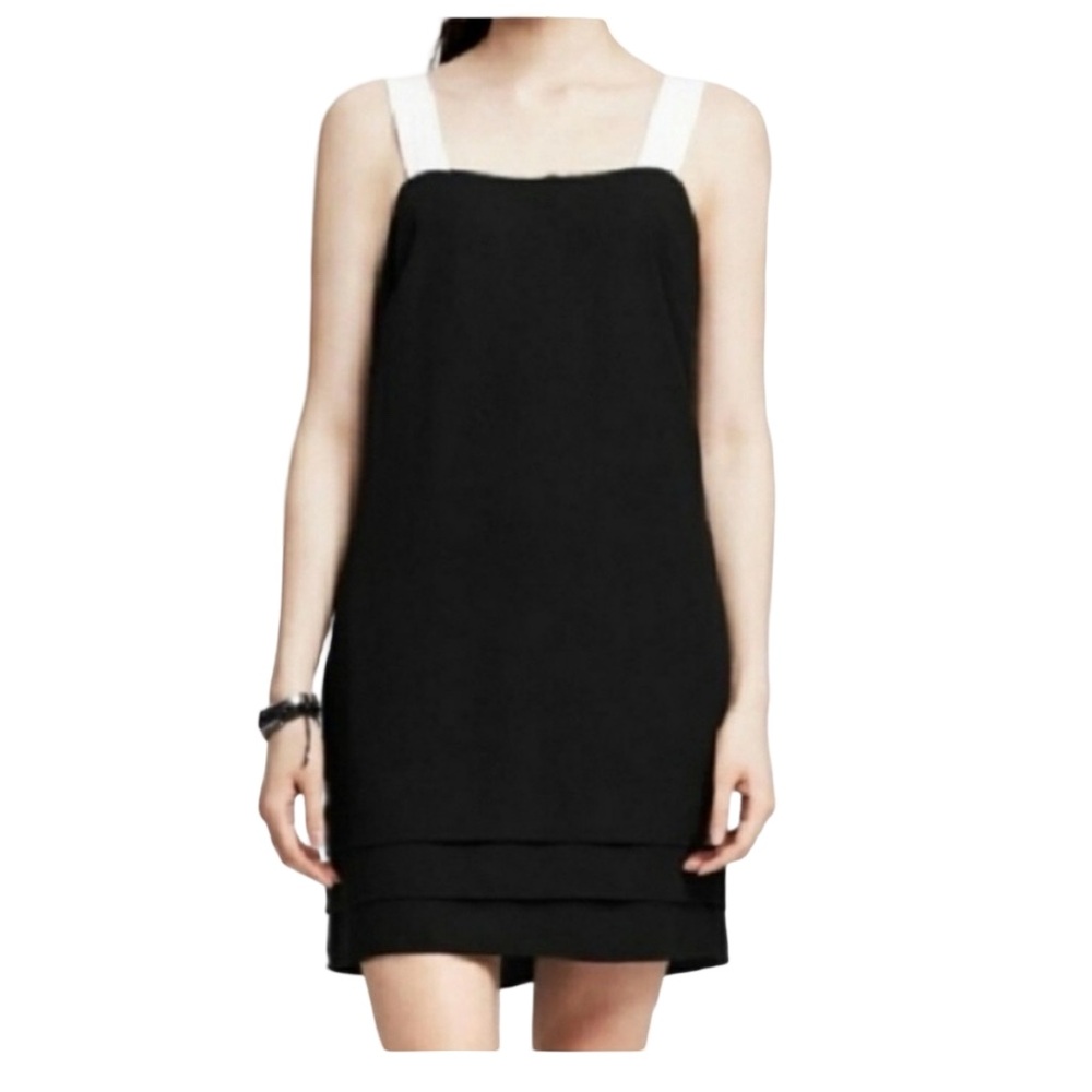 NWT Banana Republic Black Sheath Sleeveless Dress White Grosgrain Ribbon Straps